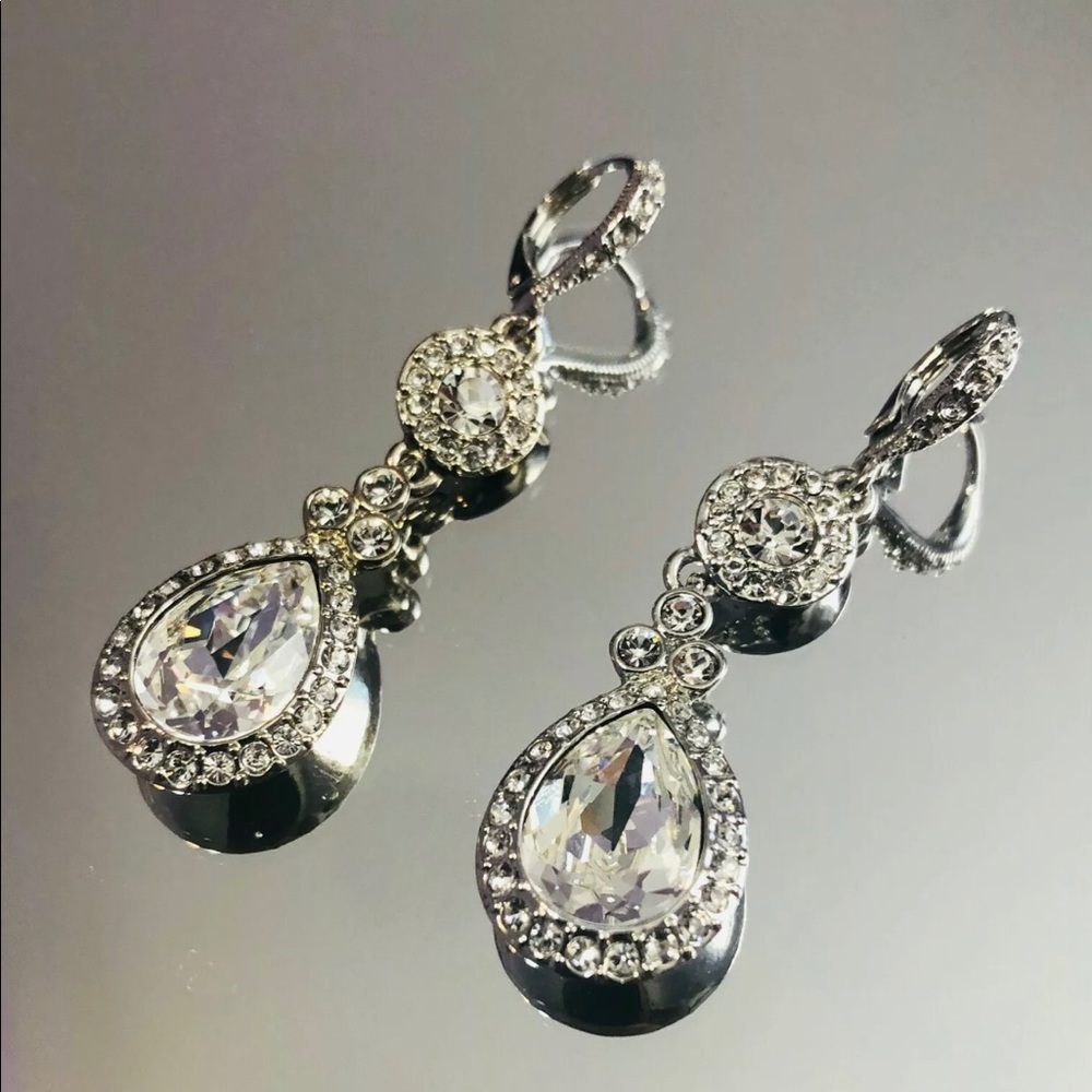 Givenchy Silvertone Swarovski Element Double Drops - image 1